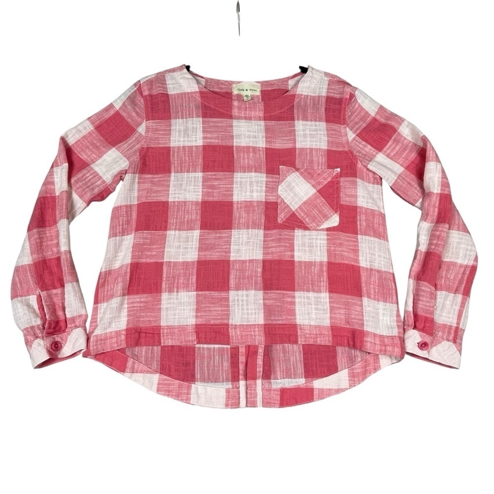 Cloth & Stone Linen Blend Button-Back Preppy Casual Fun Gingham Blouse - Sz M